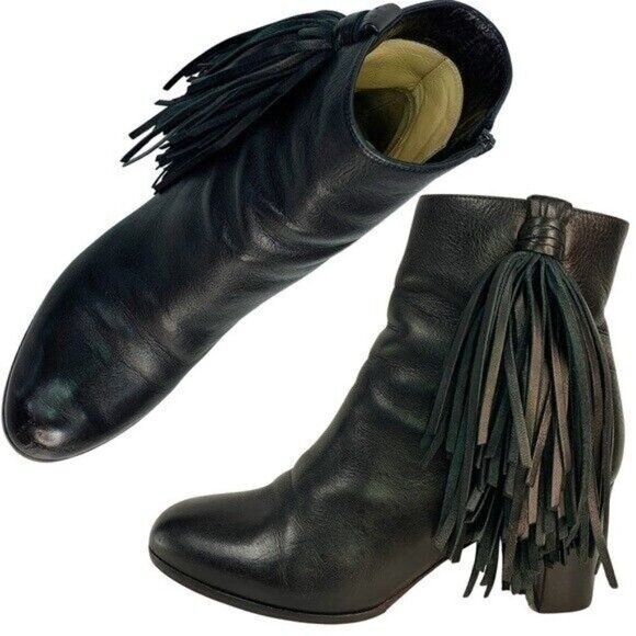 Christian Louboutin Jimmynetta Black Calfskin Leather Fringe Ankle Chelsea Boot - Picture 13 of 16